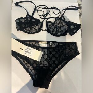 Gucci Lingerie Black Top & Bottom Set Large